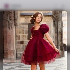 Joyfolie Red Fit and Flare Puff Sleeve Dress